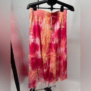 Women AVENUE Orange Tye Dye Flowing Nature Long Skirt Lined 22/24